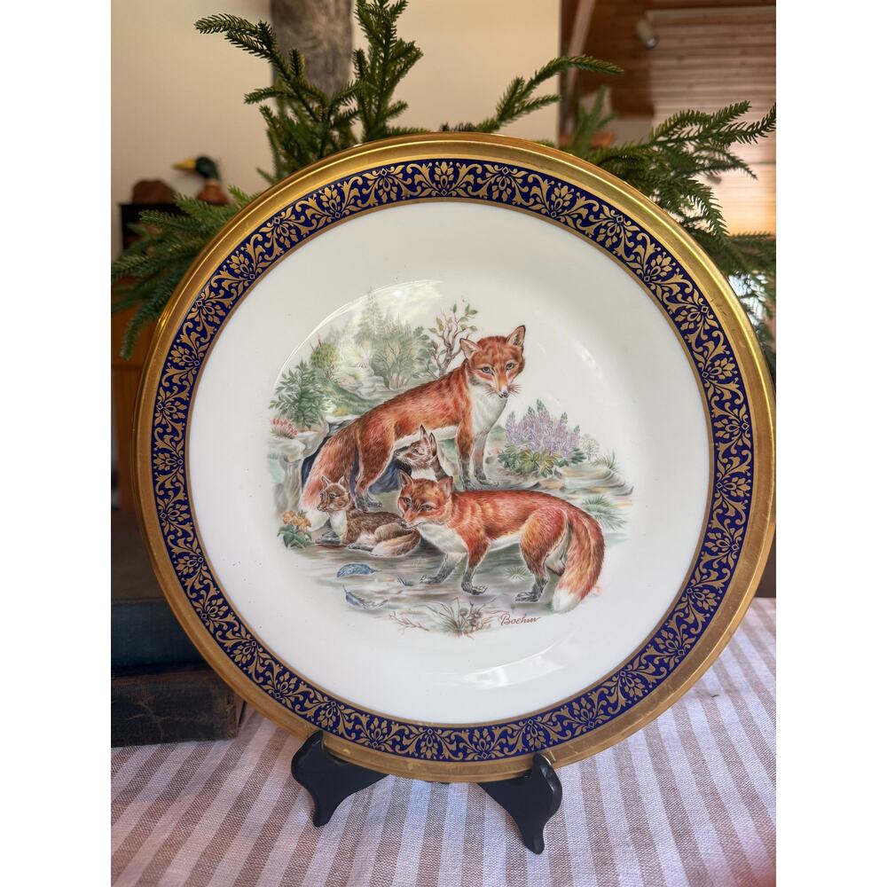 Vintage Lenox Red Foxes plate by Boehm, Woodland Wildlife collection Made in USA